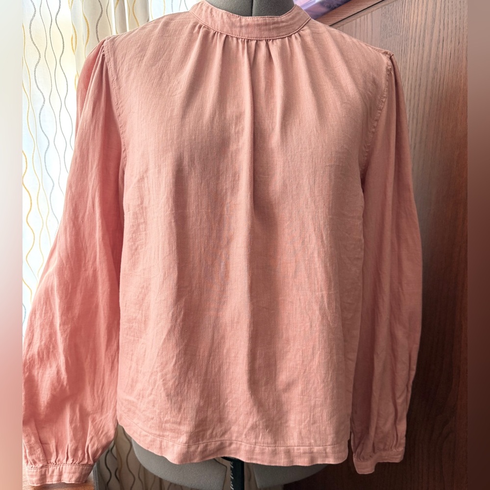 Cloth & Stone Dusty Peach Apricot Long Sleeve Blouse, with peasant style Med